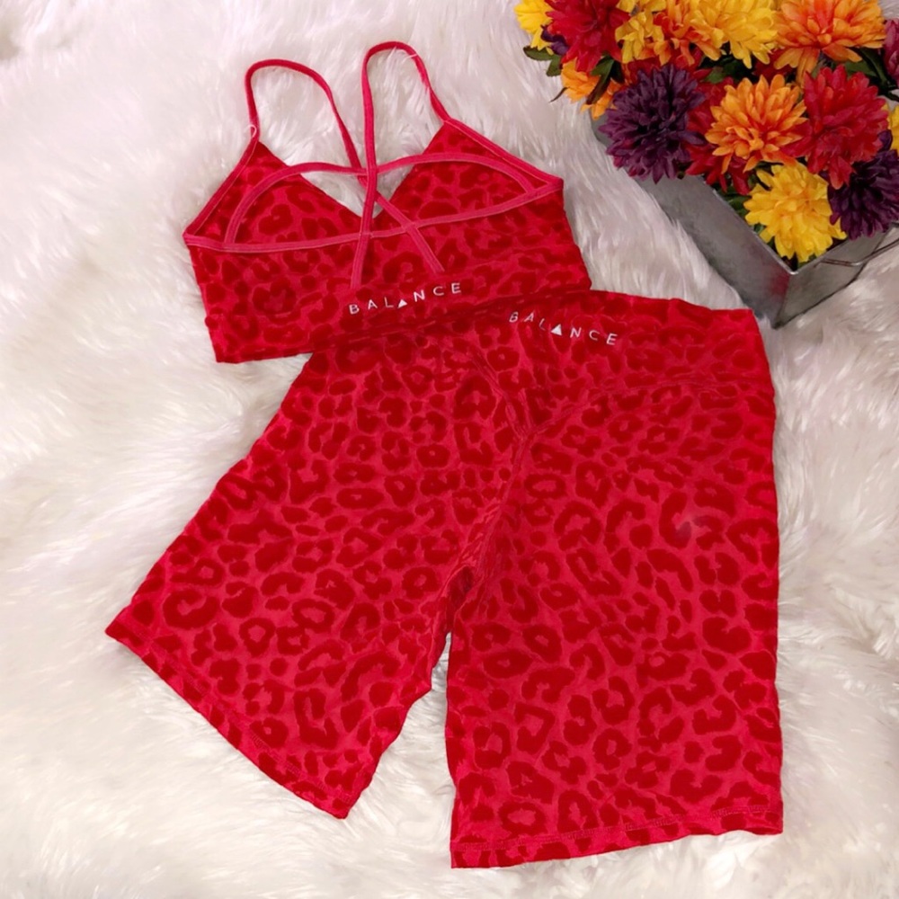 Balance Athletica Red Leopard High-Waist Athletic Shorts - Picture 2 of 8